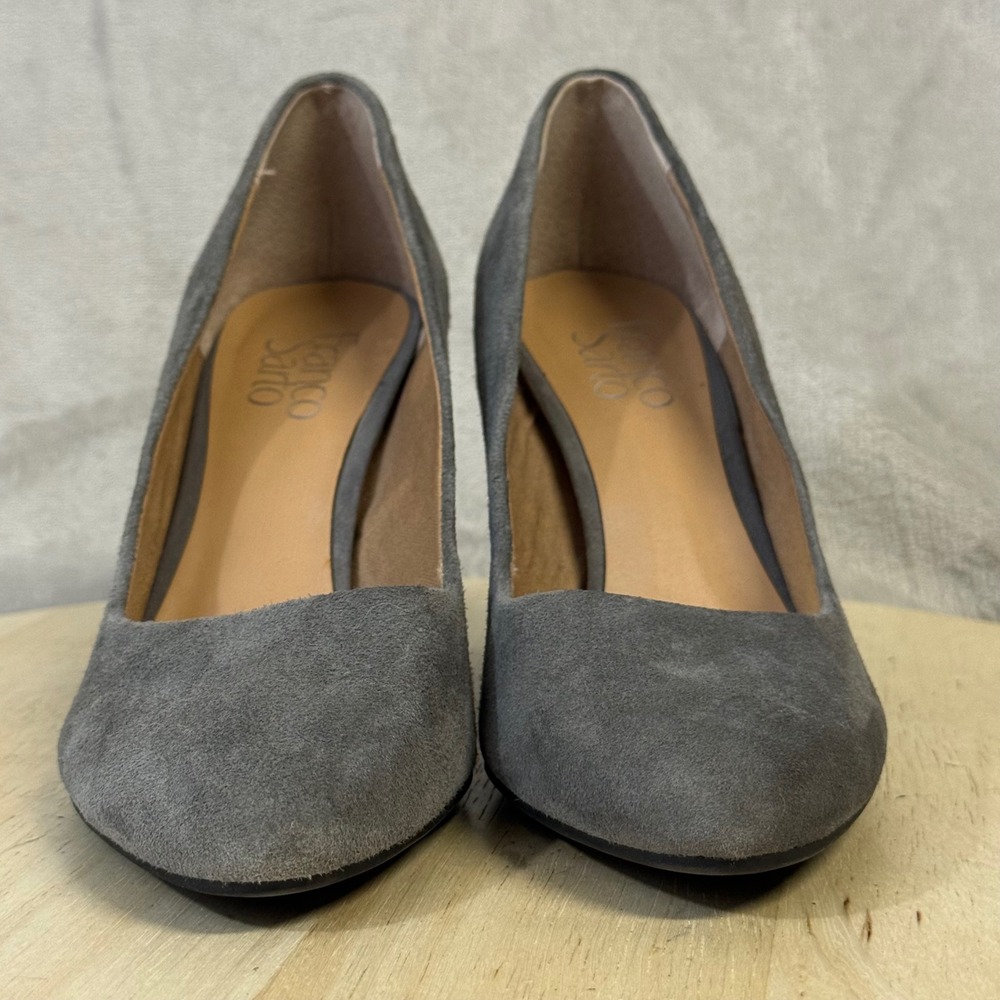 Franco Sarto Womens Grey Suede Block Heel Almond Toe Pumps Shoes Size 8M